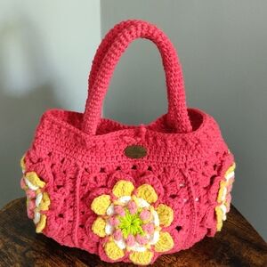 Handcrafted Floral Crochet Bag - Red